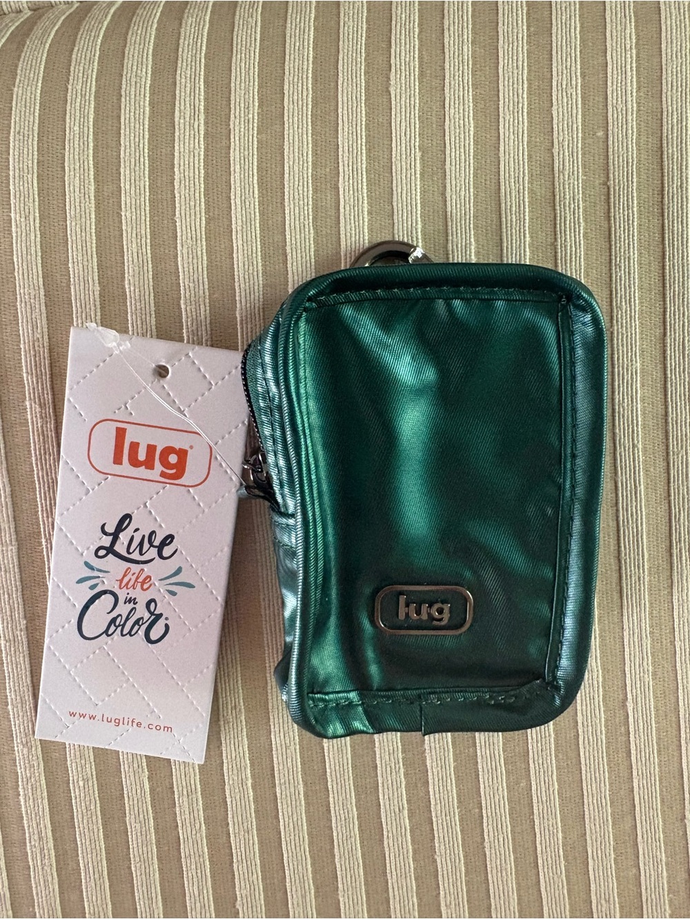 Lug Drizzle Mini Zip Storage Pouch Metallic Green NWT